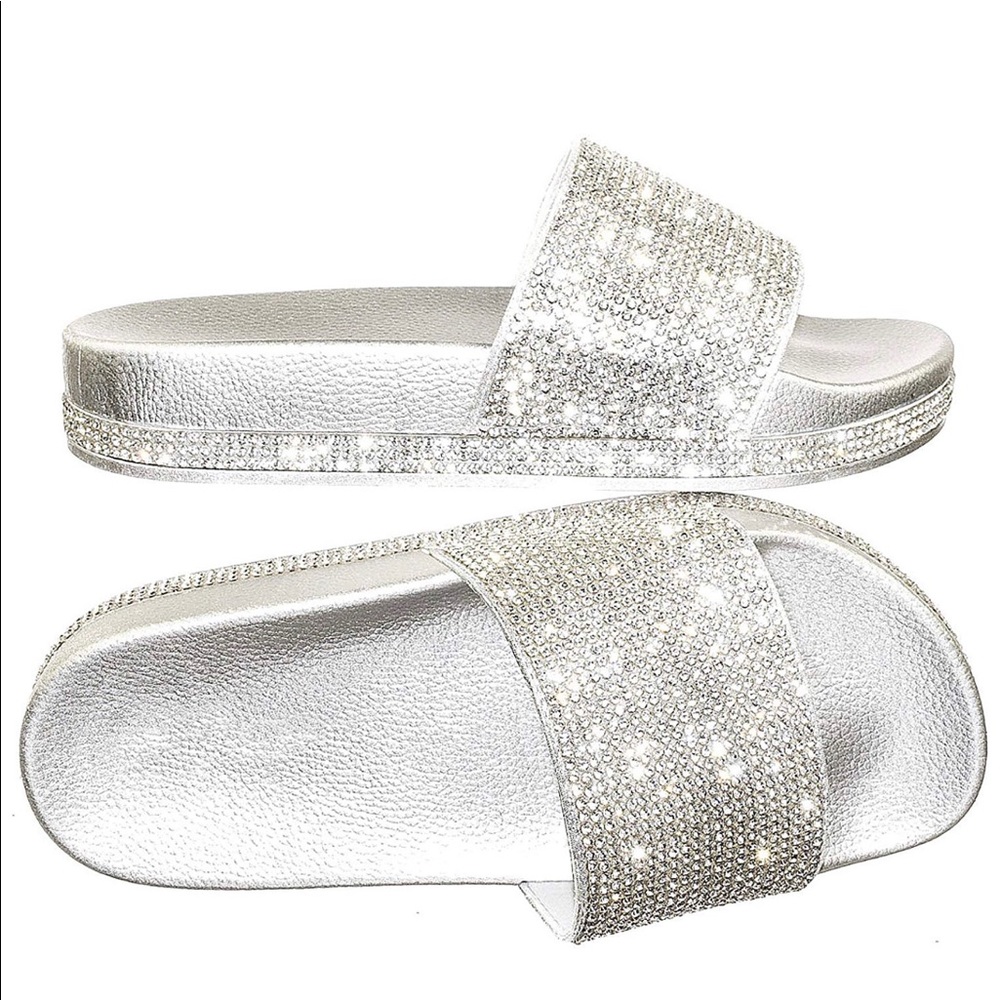 Price is firm.SILVER RHINESTONE SLIPON SLIDE/ SAND